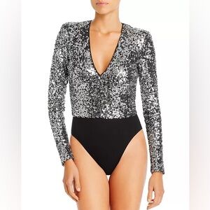 Bardot Siren Silver Sequined Bodysuit Women’s size Large